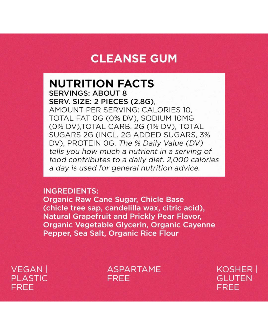 vitruta Cleanse Gum paketinin arka yüzünde yer alan besin değerleri ve içerik listesi bilgileri