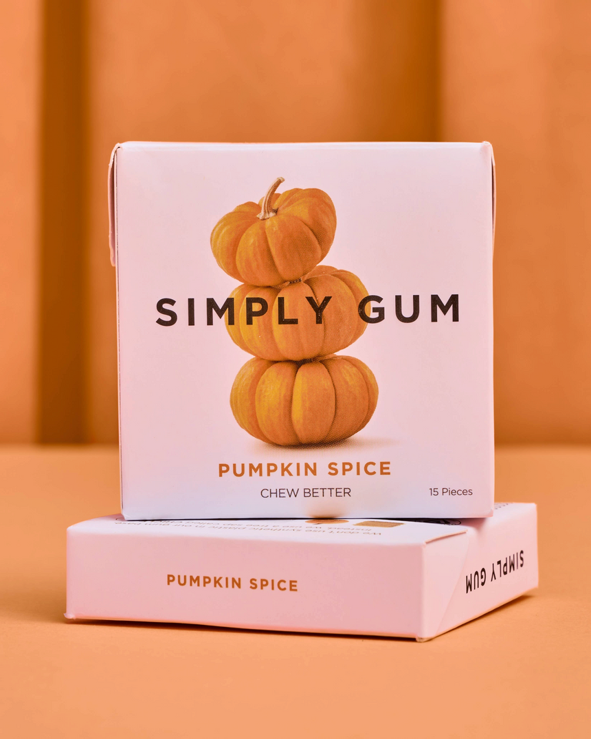 vitruta Simply Gum balkabağı aromalı, bitkisel bazlı, 15 adetlik paketlerde sunulan vegan sakız