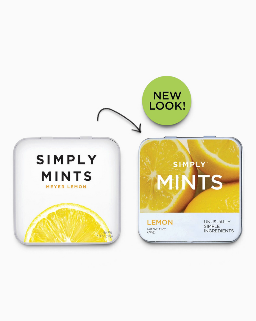 vitruta Simply Mints limon aromalı nane şekeri kutusu, yeni ambalaj tasarımı ile birlikte gösteriliyor.