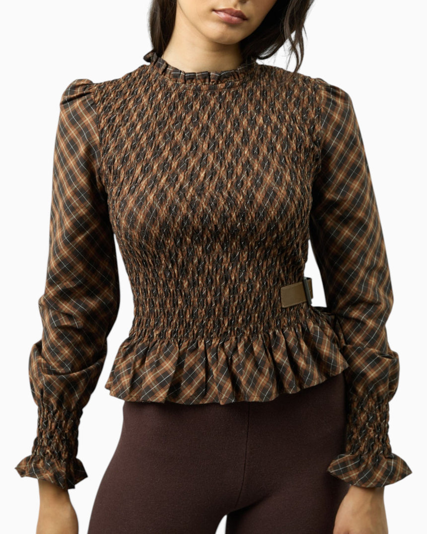 Check Ruched Women's Top