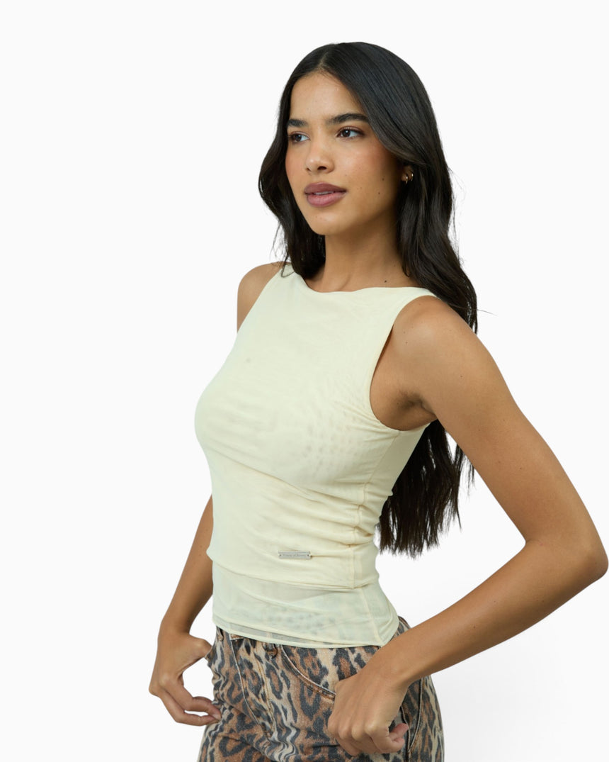 Double Layer Sleeveless Mesh Women's Top