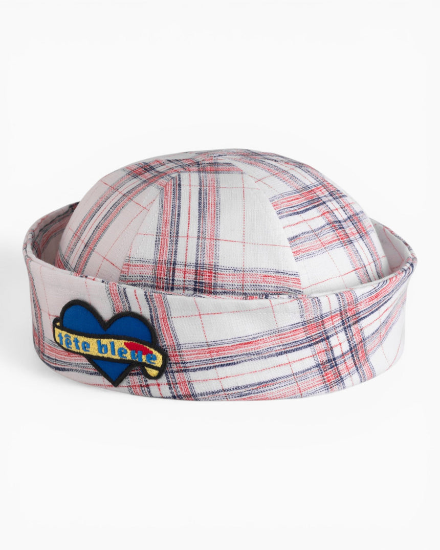 Yvette Sailor Heart-Patch Dixie Cup - Hand-Drawn Plaid Linen