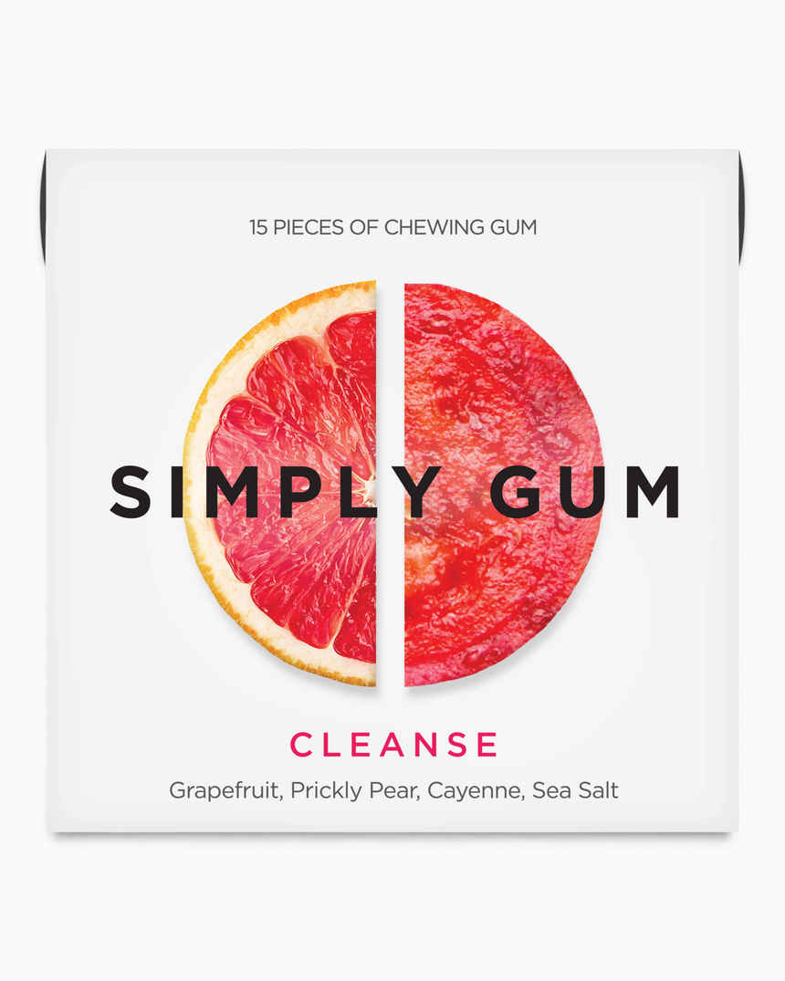 vitruta Simply Gum Cleanse greyfurt ve dikenli armut aromalı, plastik içermeyen 15 parçalı doğal sakız paketi