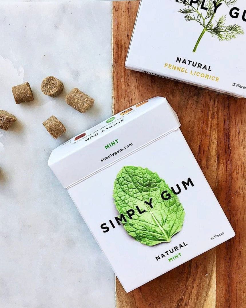 vitruta Simply Peppermint Gum, plastik içermeyen, doğal nane aromalı, 15 adetlik vegan sakız paketi