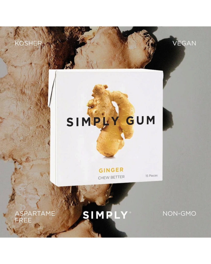 vitruta Simply Gum zencefilli sakız paketi, doğal içerikli ve plastik içermeyen vegan sakız
