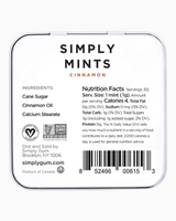 vitruta Simply Mints tarçınlı nane kutusunun arkasında içerik bilgileri ve besin değerleri yer alıyor.