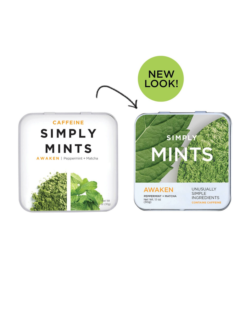 vitruta Simply Mints Awaken kafeinli nane ve matcha aromalı metal kutu ambalaj tasarımı