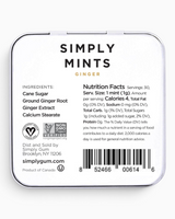 vitruta Simply Mints zencefilli nane kutusu arka yüzü, içerik bilgileri ve besin değerleri tablosu