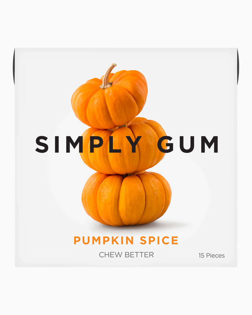 vitruta Simply Gum Pumpkin Spice aromalı, bitkisel bazlı ve plastik içermeyen 15 adetlik sakız paketi