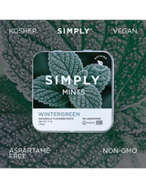 vitruta Simply Mints Wintergreen aromalı, yapay tatlandırıcı içermeyen, vegan ve GDO'suz metal kutu nane şekeri.