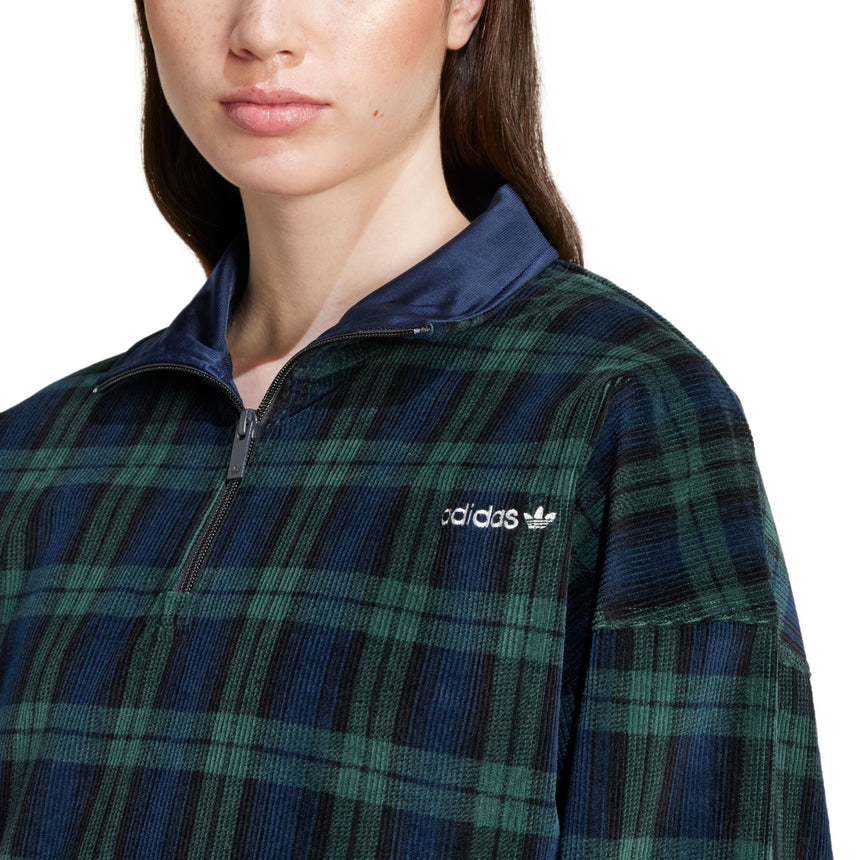 Corduroy Tartan Half Zip Women's Top