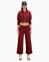 Full Zip Relaxed Crop Hoodie Burgundy