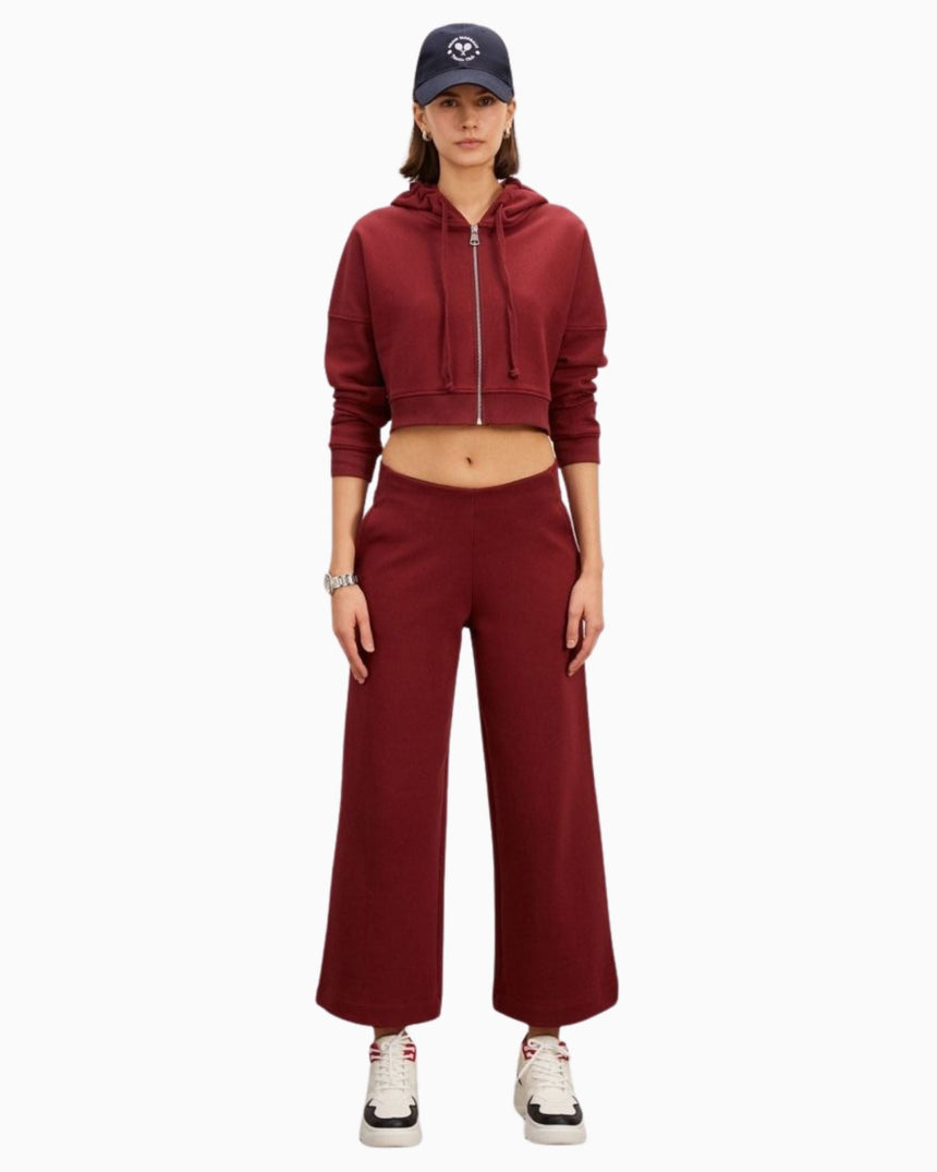 Full Zip Relaxed Crop Hoodie Burgundy
