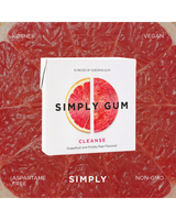 Vitruta Simply Gum Cleanse greyfurt ve dikenli armut aromalı, plastik içermeyen, vegan sakız paketi.