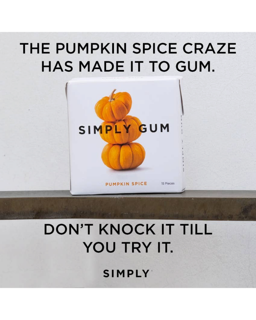 vitruta Simply Gum Pumpkin Spice aromalı, bitkisel bazlı ve plastik içermeyen 15 adetlik sakız paketi