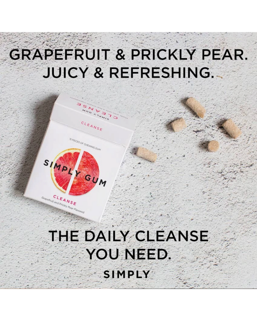 vitruta Simply Cleanse greyfurt ve dikenli armut aromalı, plastik içermeyen doğal bitkisel sakız paketi