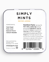 vitruta Simply Mints limon aromalı nane şekeri kutusunun arka yüzü, içerik ve besin değerleri bilgisi.