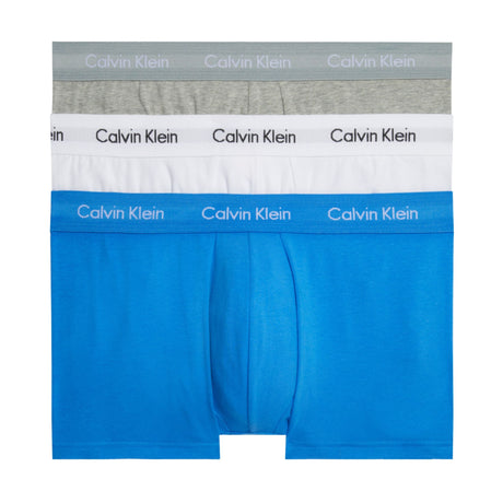 Calvin Klein Low Rise Trunk 3PK Cotton Stretch - Erkek Gry Hthr/Wht/Plc Bl_sbdd Ttl Prt