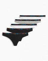Calvin Klein Thong 5PK Icon Logo - Kadın Black/White/Black/Grey Htr/White