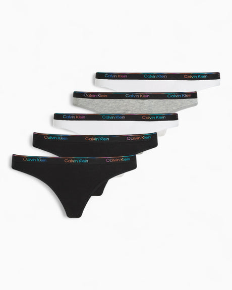 Calvin Klein Thong 5PK Icon Logo - Kadın Black/White/Black/Grey Htr/White