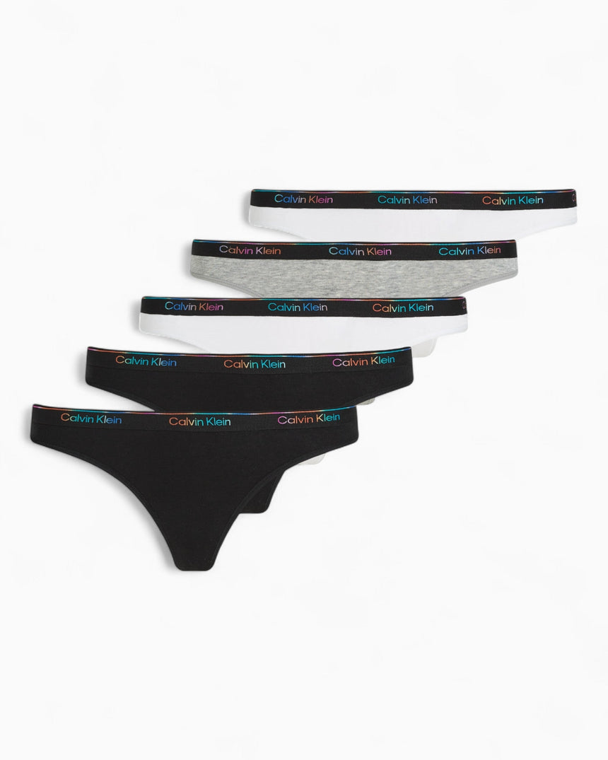 Calvin Klein Thong 5PK Icon Logo - Kadın Black/White/Black/Grey Htr/White
