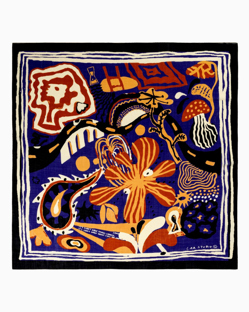 Changing Flora Navy Wool Scarf 140x140