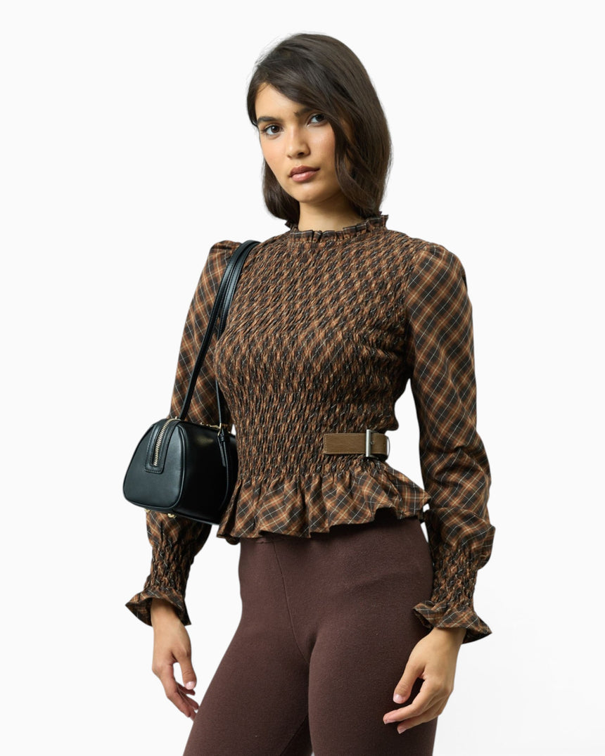 Check Ruched Women's Top