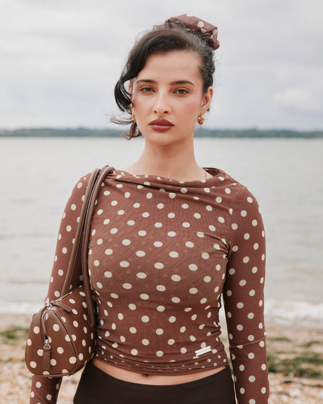 Double Layer Polka Dot Mesh Long Sleeve Women's Top