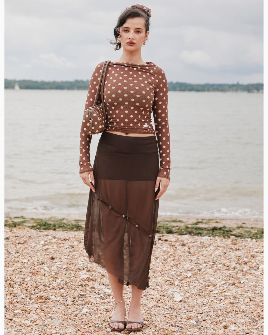 Double Layer Polka Dot Mesh Long Sleeve Women's Top