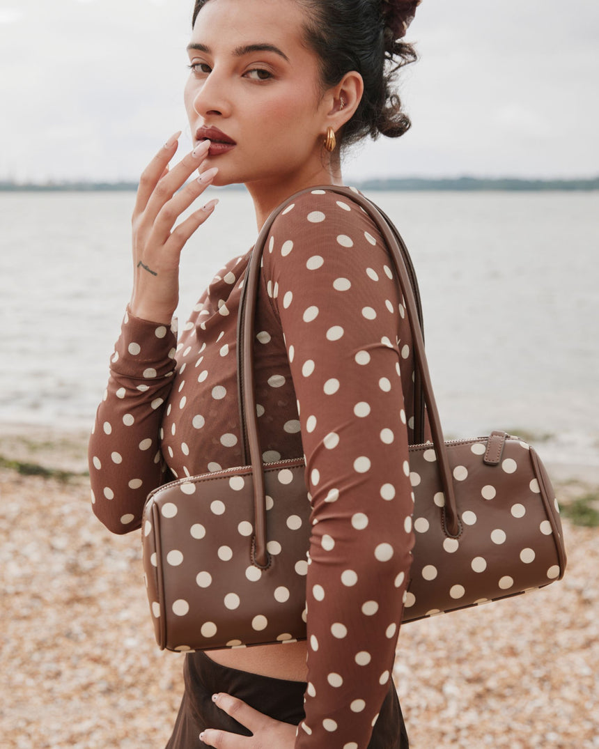 Double Layer Polka Dot Mesh Long Sleeve Women's Top