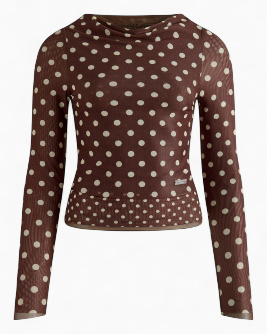 Double Layer Polka Dot Mesh Long Sleeve Women's Top