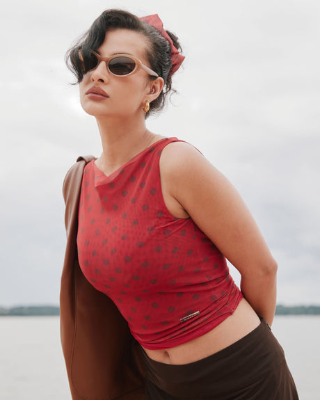 Double Layer Polka Dot Mesh Women's Top