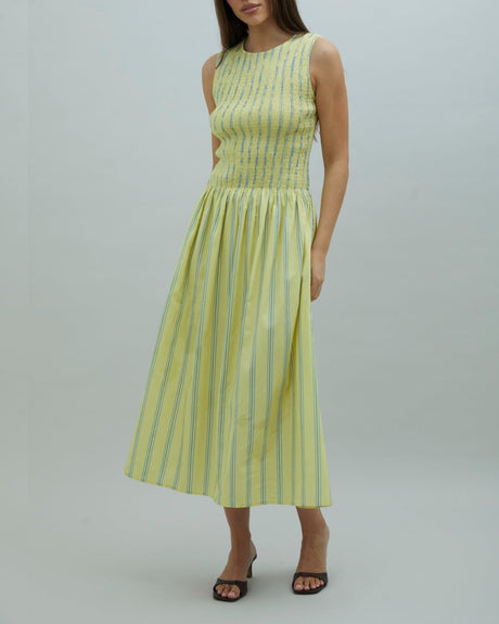 Striped Ruched Mesh Women's Dress