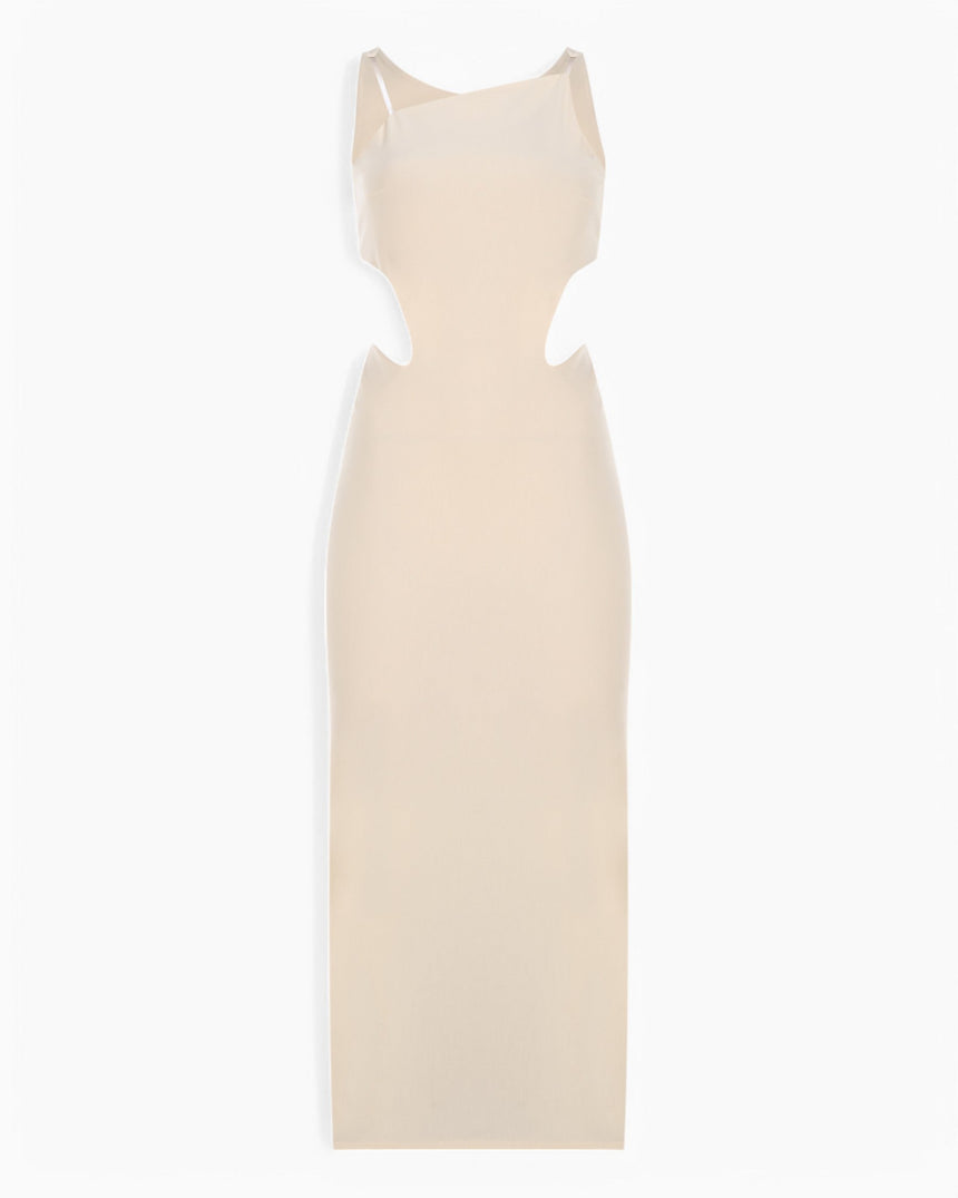Knitology Swan-Inspired Asymmetric Elbise Beige