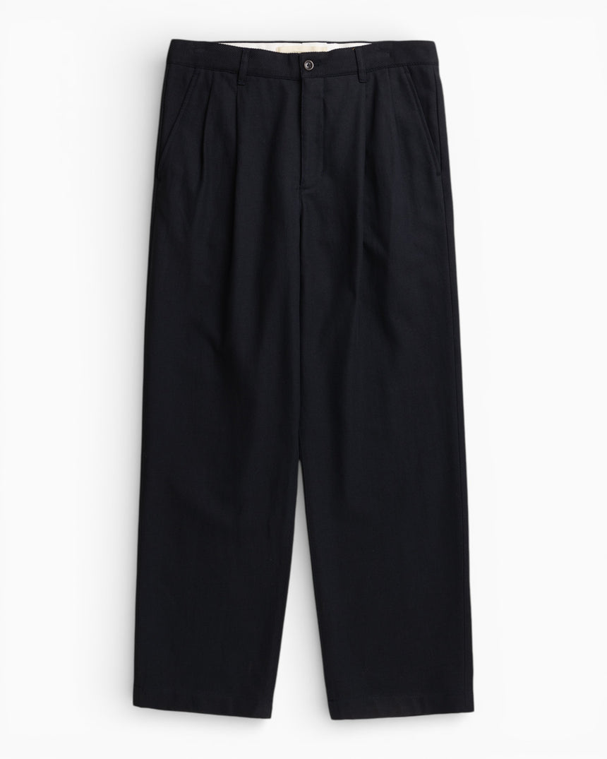 Hestur Relaxed Cotton Linen Twill Pleated Men's Trouser