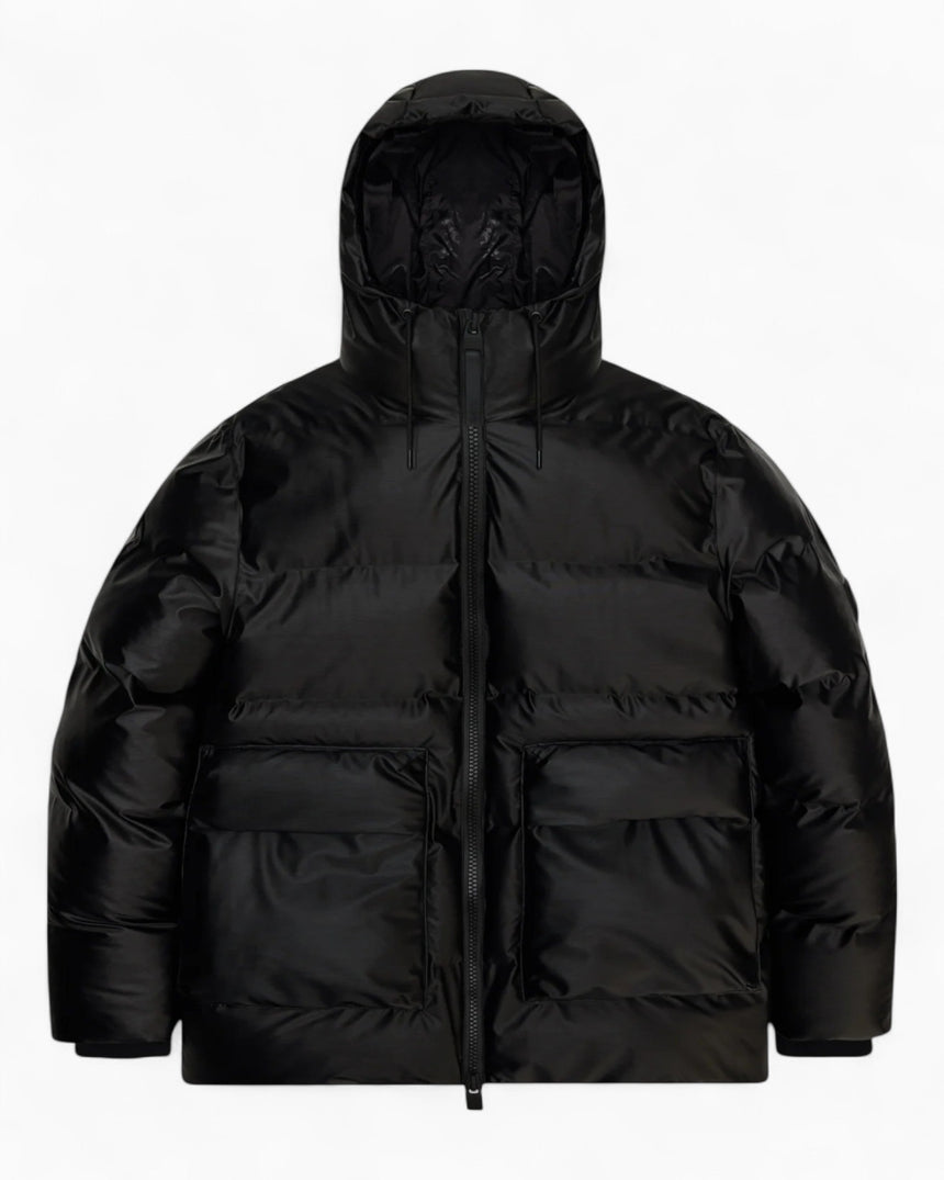 Rains Alta Puffer Cargo Jacket Black Grain