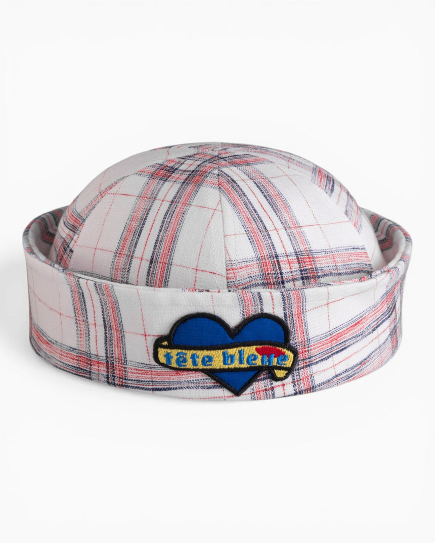 Yvette Sailor Heart-Patch Dixie Cup - Hand-Drawn Plaid Linen